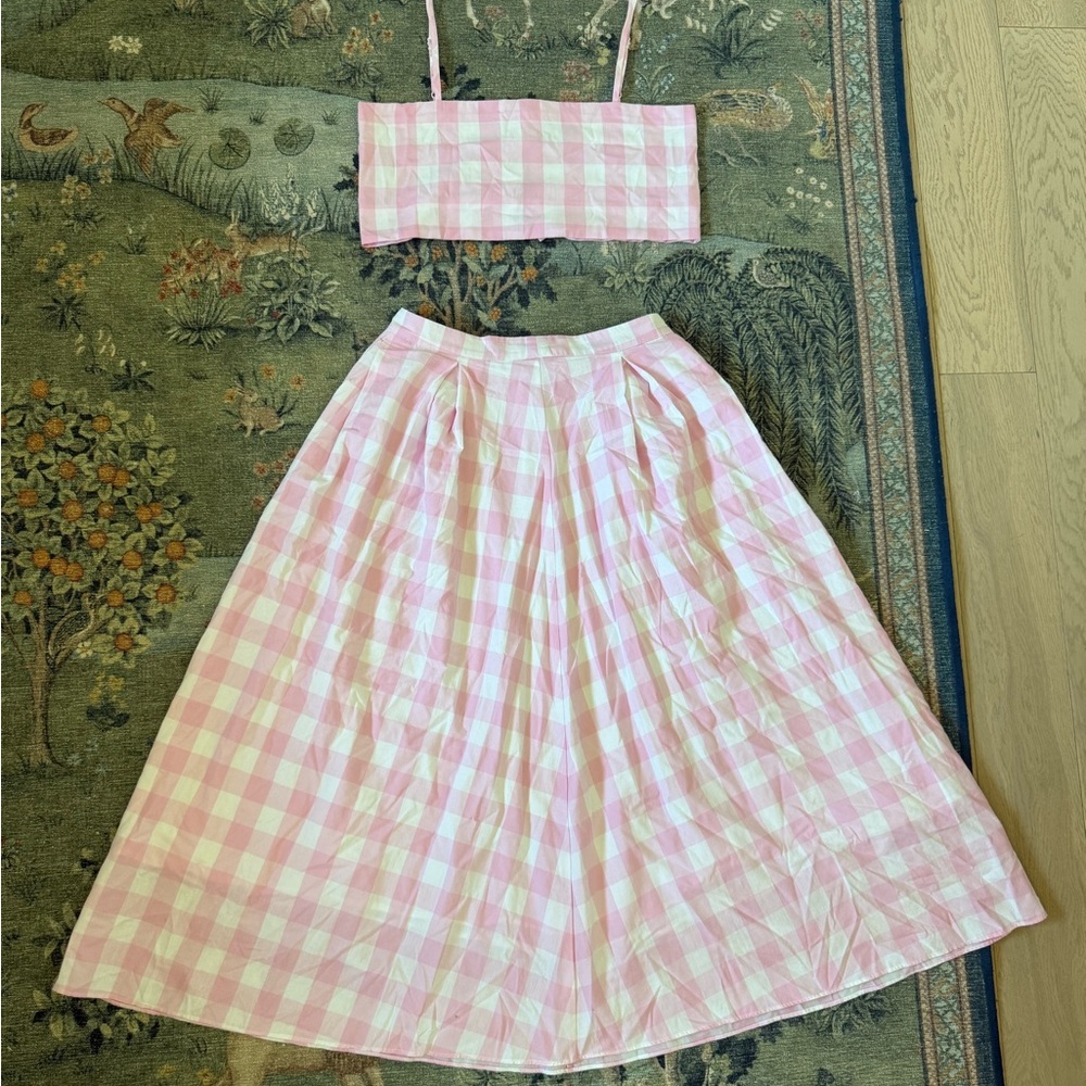 Chic Pink Checkered Skirt Set